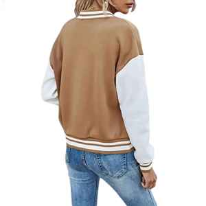 Chaqueta Universitaria Marrón para Mujer, Estilo Casual con Botones, Chaqueta Deportiva de Béisbol, Corte Regular, para Otoño - Product Image 2