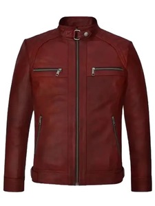 <b>Mens</b> Red Quilted <b>Leather</b> <b>Jacket</b> - Product Image 1