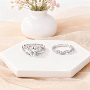 Romantic Moissanite Round Cut Dual Proposal <b>Ring</b> <b>Set</b> For Women's Original 925 <b>Silver</b> Fine for Anniversary Gift For Partners - Product Image 6