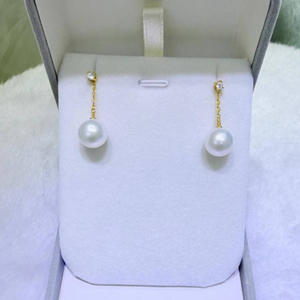 Boucles d'oreilles pendantes en perles d'eau douce de haute qualité, 10-11 mm, rondes, presque parfaites, accessoire polyvalent pour deux oreilles - Product Image 2