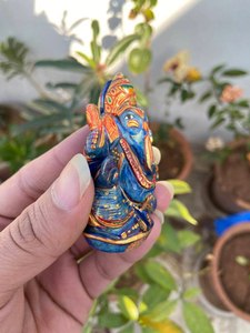 Hand Carved Lapis Lazuli Ganesha <b>Statue</b> | Hand Painted <b>Gold</b> Accent Ganesh Idol | Hindu Altar Decor | Wholesale Supplier - Product Image 2