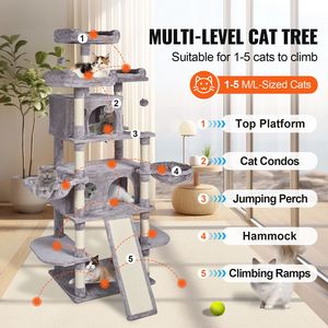 68.5\" Indoor Cat Tree Tower with 2 Condos Sisal <b>Scratching</b> <b>Post</b> Hammocks Top Perches Jumping Platforms for Cat Climbing - Product Image 2
