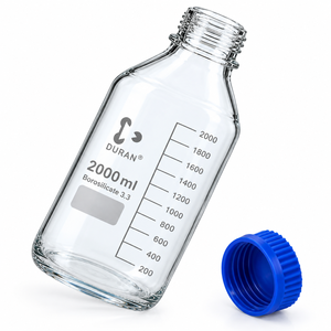 Botella de Reactivo Cilíndrica de Vidrio Borosilicato Duran de 2000 ml con Graduaciones y Tapa Azul para Uso en Laboratorio - Product Image 3