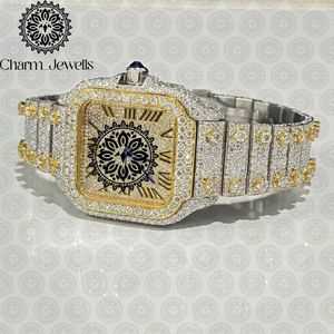 Montre de luxe pour homme Charm_Jewells, carrée, en acier inoxydable, sertie de diamants, mouvement mécanique analogique, fermoir papillon, cadran de 40 mm - Product Image 6