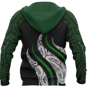 Aotearoa New Zealand Maori Pattern Hooded <b>Zipper</b> Men's Casual <b>Black</b> Green White Eco-Friendly 100% Cotton Breathable <b>Hoodie</b> - Product Image 2