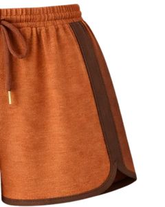 Burnt Orange Brown Women Camisole And Shorts Set Summer Two Piece Outfit Cotton Blend Crop Top <b>Leaf</b> Print Drawstring Shorts - Product Image 5