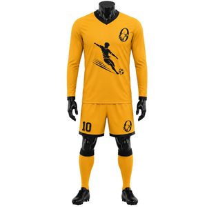ชุดเสื้อฟุตบอลผู้ใหญ่สีเหลืองดำแขนยาวและกางเกงขาสั้น ชุดกีฬาทีมที่สวมใส่สบายสำหรับเล่นในสโมสรโรงเรียน - Product Image 1