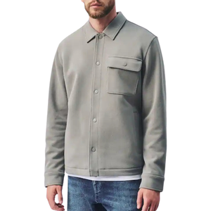 Veste Shacket Homme Gris Glacé Doublée Polaire Sherpa, Boutonnée sur le Devant, Vêtement d'Hiver, Poche Poitrine, Douce, Chaude, Décontractée, Usage Quotidien, Couche Supérieure - Product Image 1
