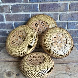 Lot de 4 paniers gigognes vintage en bambou et rotin tressés, faits à la main, plateaux de rangement peu profonds, fournisseur en gros du Vietnam - Product Image 5
