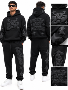OEM Survêtement pour homme en coton épais, avec sweats à capuche à impression en relief et pantalons de jogging, coupe oversize, style streetwear, automne hiver, fabricant - Product Image 4