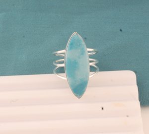 Wholesale Shree Jaipur Silver Larimar Bezel <b>Set</b> Classic Gemstone <b>Ring</b> for Women <b>Men</b> Unisex - Product Image 4