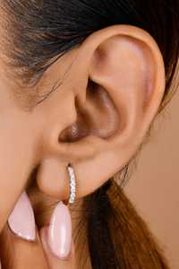 Pave Brilliant Cut Lab Grown Diamond Hoop Earrings Dainty Solitaire Everyday Classic <b>Huggies</b> 10K 14K 18K <b>Solid</b> <b>Gold</b> 0.24ct - Product Image 4