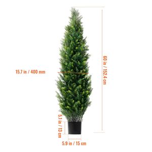 Set di 2 Alberi Artificiali di Cedro Topiario Alti 60 Pollici con Foglie Extra e Vaso, Finto Pino Cipresso Sempreverde - Product Image 4