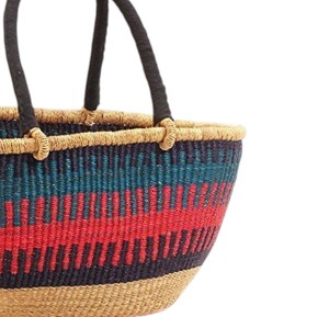 Elegant Red Teal Seagrass Handbags Black Leather Handle Woven Straw Tote <b>Bag</b> Luxury <b>Women</b> Summer <b>Beach</b> <b>Bag</b> OEM - Product Image 2