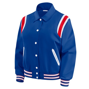 Chaqueta Universitaria Azul para Mujer, Manga Larga, Cuello con Rayas de Color en Contraste, Corte Regular, 100% Poliéster - Product Image 1