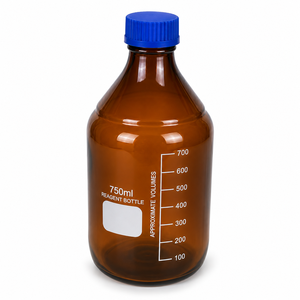 Botellas de Laboratorio de Vidrio Ámbar con Tapas de Rosca Azules, 250ml, 500ml, 750ml, 1000ml, 2000ml, Volúmenes Graduados, Forma Redonda - Product Image 2