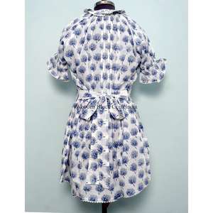 Vestido corto estilo mini para mujer, 100% algodón, informal, con mangas acampanadas, cuello redondo, estampado floral, ecológico, cintura natural - Product Image 6