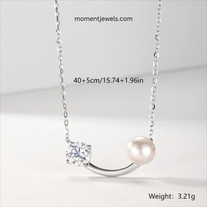 Collier en argent sterling 925 avec perle d'eau douce pour femme, pendentif de luxe en moissanite, sertissage à la française torsadé, plaqué platine - Product Image 5