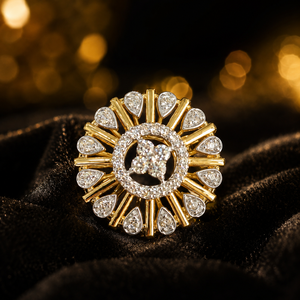 Anillo de Oro de 14K para Mujer con Circonitas Brillantes en Forma Redonda, Joyería de Moda Nupcial de Primera Calidad - Product Image 2
