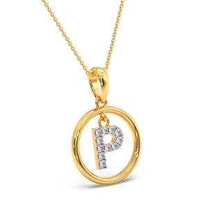 Collier pendentif en or avec lettre initiale P suspendue, cercle de diamants - Product Image 3