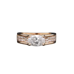 Ovale taglio con anello di pietra laterale con diamanti coltivati in laboratorio 14K 18K oro massiccio anelli Engaygement gioielli con diamanti CVD laboratorio