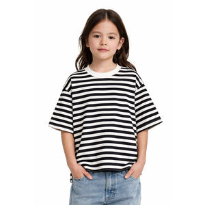 T-shirt surdimensionné rayé noir et blanc personnalisé pour hommes, 100% coton, streetwear décontracté, coupe ample unisexe, tee-shirt d'été - Product Image 5