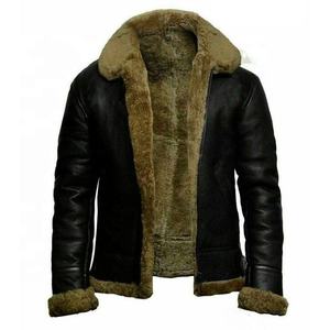 Men's Winter Eco-Friendly Streetwear Solid Leather <b>Jacket</b> <b>Sherpa</b> <b>Lined</b> Stand Collar Zip up Regular Fit Cold Weather Outerwear - Product Image 2