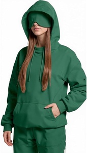 Sweat-shirt à capuche surdimensionné pour femme, couleur unie, tricoté en coton, respirant, idéal pour l'automne - Product Image 3