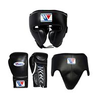 Ensemble de gants de boxe personnalisables Winning BOXING en cuir bleu ciel, à lacets et fermeture auto-agrippante