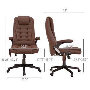 Sedia da Ufficio Marrone con Scrivania Reclinabile e 6 Punti di Massaggio Vibrante, 3 Modalità di Riscaldamento per il Relax - Product Image 3