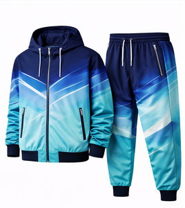 Discover-Impex 2026 Unisex Winter Blue Gradient Printed Tracksuit Set Custom Sublimation Hooded Jacket Jogger Sportswear OEM - Product Image 1