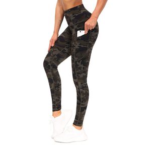Earth Tone Pattern Women Yoga Leggings High Rise Tights Nylon Elastane Utility Side Pocket Compression <b>Butt</b> <b>Lift</b> Flexible <b>Pants</b> - Product Image 1