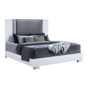 Cama Queen Marca Moon Tapizada en Blanco Suave con Luces LED - Product Image 2