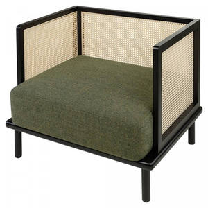 Modern Rattan Dining <b>Chair</b> with <b>Black</b> Solid Teak Wooden Legs and Perforated Backrest for Home Furniture - Product Image 3