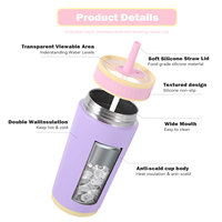 Bouteille d'eau isotherme portable en acier inoxydable à double paroi de 12 oz pour enfants, sans BPA, avec couvercle à paille, vente en gros