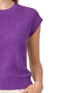 Gilet d'été décontracté pour femme, violet personnalisé, sans manches, en tricot, avec broderie florale, col rond, doux, léger, élégant et tendance - Product Image 3