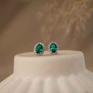 Boucles d'oreilles en émeraude véritable, émeraude de laboratoire, argent sterling 925, plaqué or 14 carats, bijoux en émeraude, cadeaux pour elle - Product Image 5