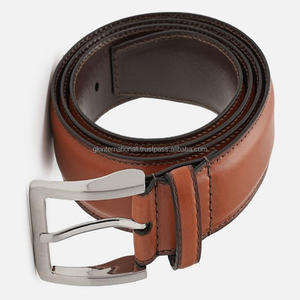 Cinturón de cuero informal de negocios de moda para hombre de piel de vaca de alta calidad Tan Premium con hebilla de aleación de plata mate - Product Image 6