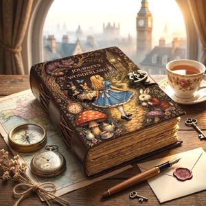 Diario de cuero Alicia en el País de las Maravillas, cuaderno de aventuras de fantasía hecho a mano, diario de cuentos de hadas personalizado, 200 páginas - Product Image 6