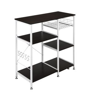 Organizzatore da Cucina Scuro da 90 cm, Scaffale a 3 Livelli per Microonde con Porta Spezie, Tavolo da Lavoro per Pasticceria - Product Image 1