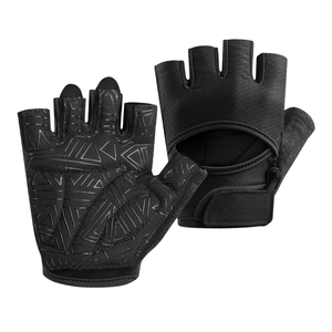 Gants de musculation demi-doigts en gros avec paume en cuir et attache-poignet - Product Image 1