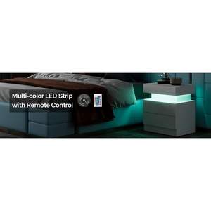 Mesita de Noche Moderna con Luz LED Blanca, 2 Cajones, Tapa Abatible, Almacenamiento, Mueble de Dormitorio, Elegante Mesita de Noche - Product Image 6