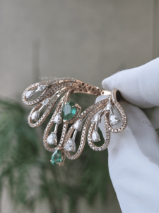 Pear Cut Lab Grown Diamond IGI Certified 2.30 Ct Gold Emerald Accent Openwork Design Prong Set <b>Statement</b> <b>Ring</b> for Women - Product Image 2