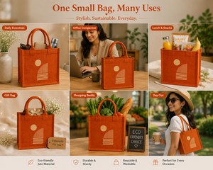 กระเป๋าช้อปปิ้งทรงเรขาคณิตขนาดเล็ก ทำจากผ้าปอกระเจา สีส้ม หูหิ้วยาวถึงมือ ใช้ได้ทุกวัน - Product Image 3