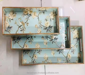 WDF Unique Cuisine Plateaux Ensemble Alimentaire Bois Valet Plateaux Plateau De Service Partie extra Large Acacia Bois Plateau De Service Avec Poignées - Product Image 4