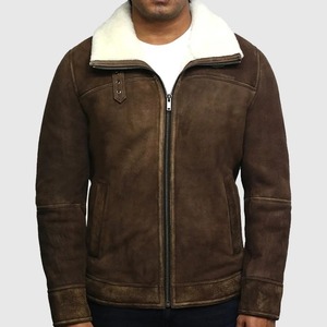 <b>Men's</b> Vintage <b>Shearling</b> Sheepskin Spanish Merino Leather <b>Jacket</b> - Product Image 1