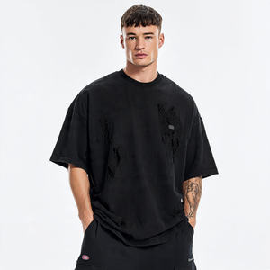 T-shirts 100% coton à épaules tombantes avec impression en relief, mode streetwear pour hommes, t-shirt délavé, nouveau style surdimensionné pour hommes - Product Image 6