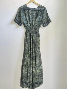 Robe longue en mousseline de soie à imprimé floral, col en V, style bohème, avec taille élastique et manches courtes, pour toutes les saisons, tenue décontractée - Product Image 5