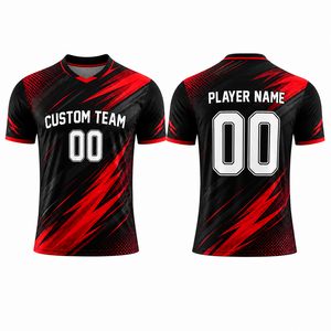 Nouveau Maillot de Foot Personnalisé 2026 Noir Rouge Sublimé Manches Courtes Séchage Rapide Unisexe Adulte Col en V Élastique Été 100% - Product Image 4