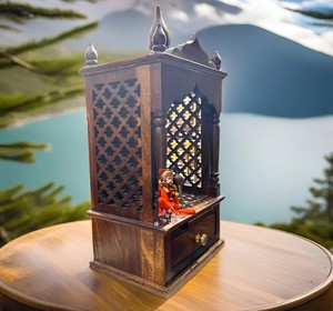 Traditional Sheesham Wood Prayer Shrine |Carved Wooden <b>Home</b> <b>Temple</b> |Small Hindu <b>Temple</b> with Drawer | Jodhpur Export - Product Image 5
